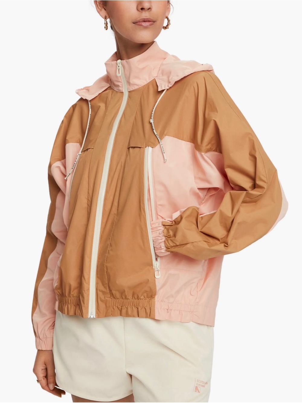 Scotch & Soda Club Nomade Colorblock Hooded Jacket Size XS Pink Tan Windbreaker